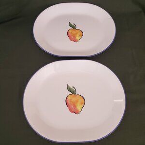 2 Corelle Vintage Fruit Basket Pear Oval Tray Plate Serving Platter